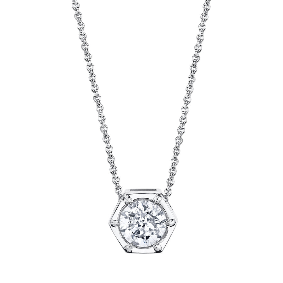 White Gold Hexagon Diamond Necklace