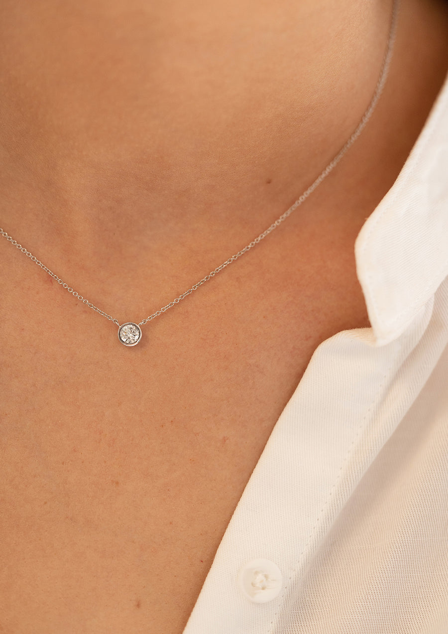 Rose Gold Bezel Set Single Diamond Necklace