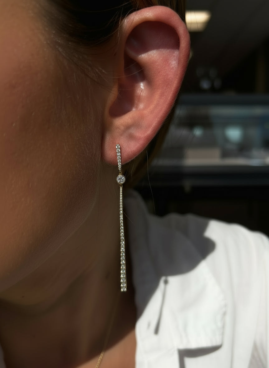 Long Diamond Stick Earrings 