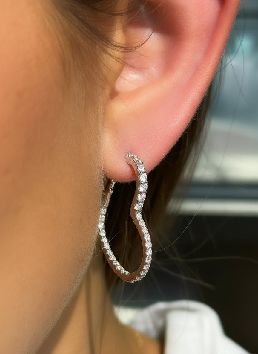 Heart Shaped Diamond Hoop Earrings