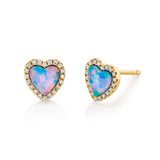 Heart Shaped Opal & Diamond Studs