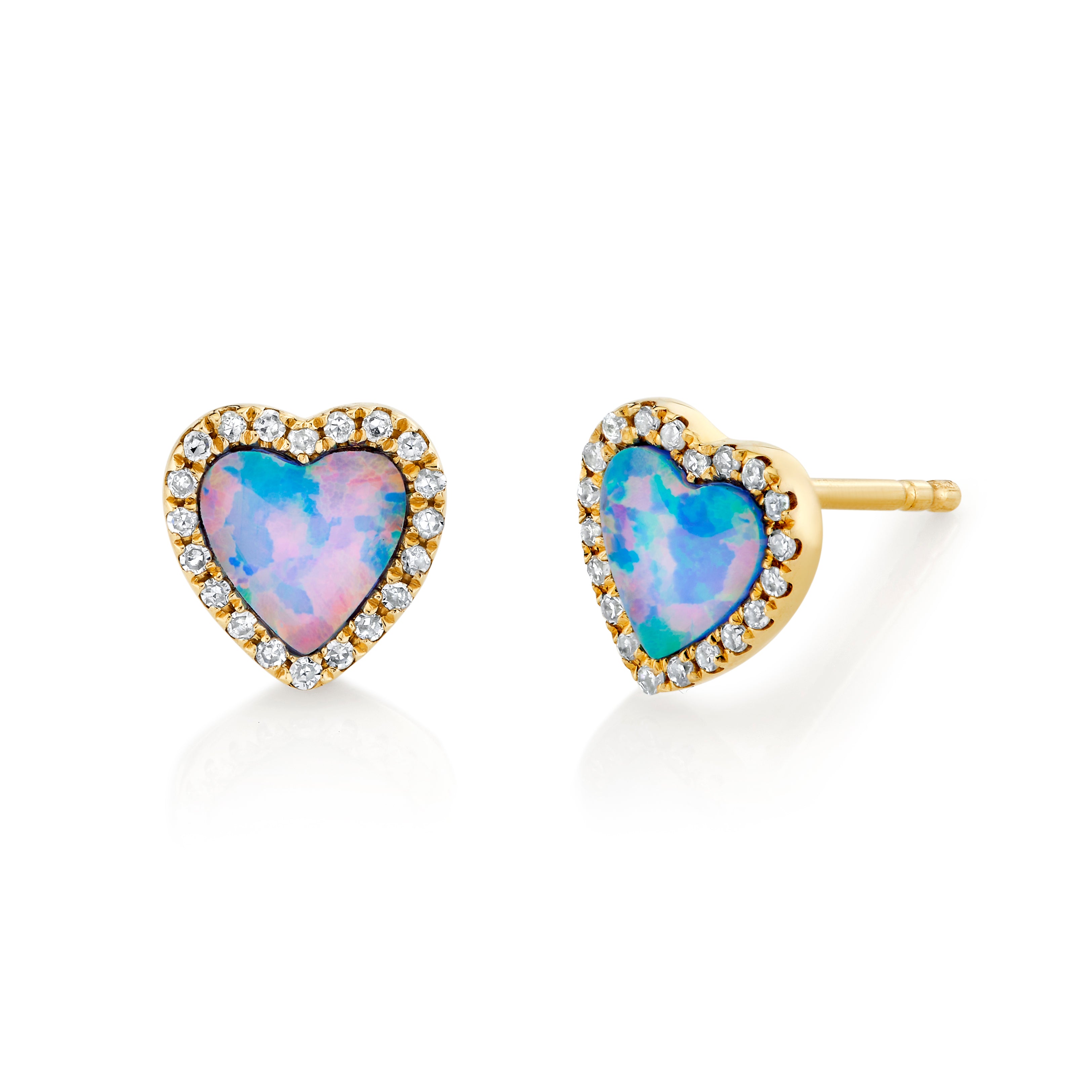 Heart Shaped Opal & Diamond Studs