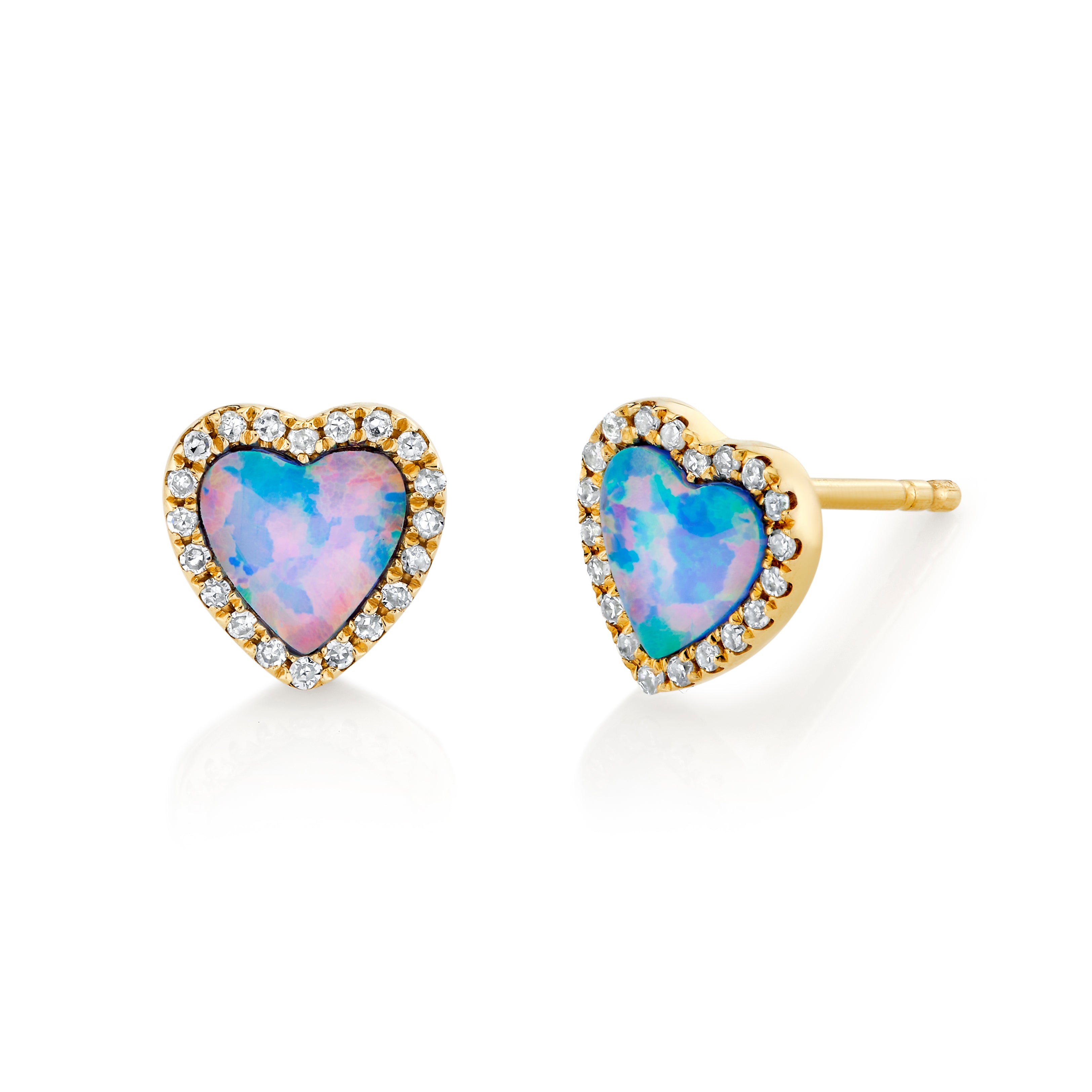 Heart Shaped Opal & Diamond Studs