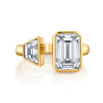 Lab Grown Emerald Cut & Trapezoid Two Stone Ring