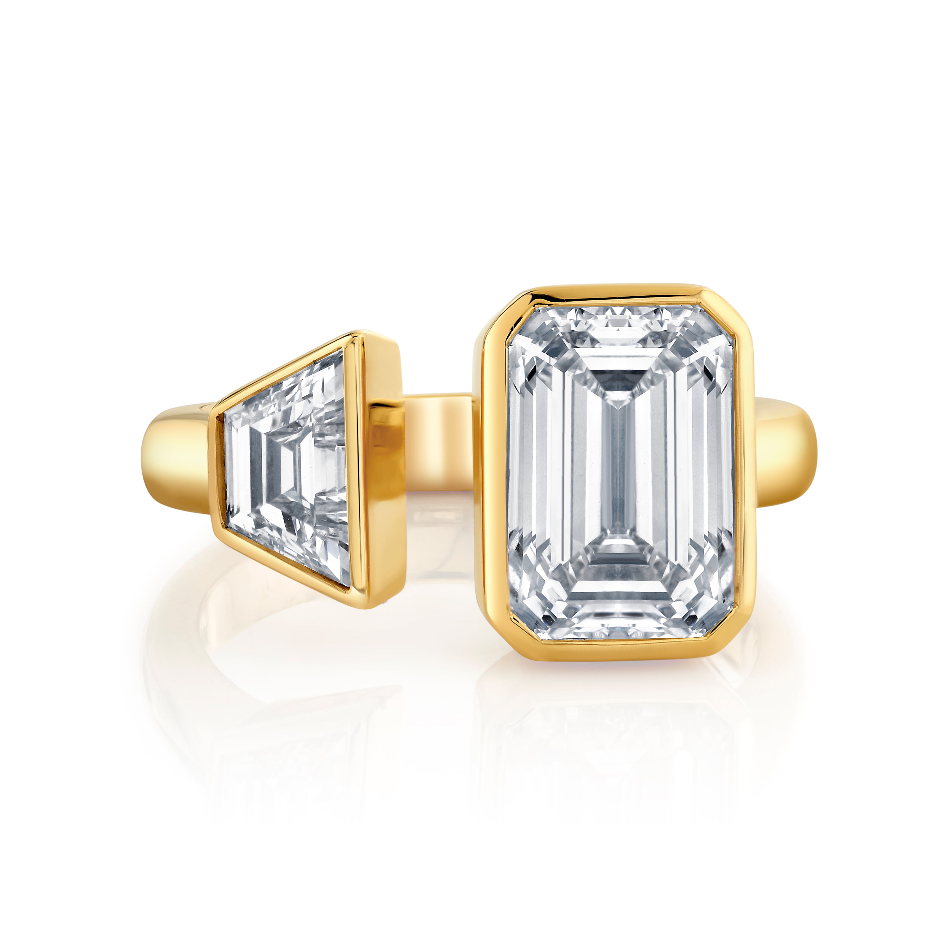 Lab Grown Emerald Cut & Trapezoid Two Stone Ring