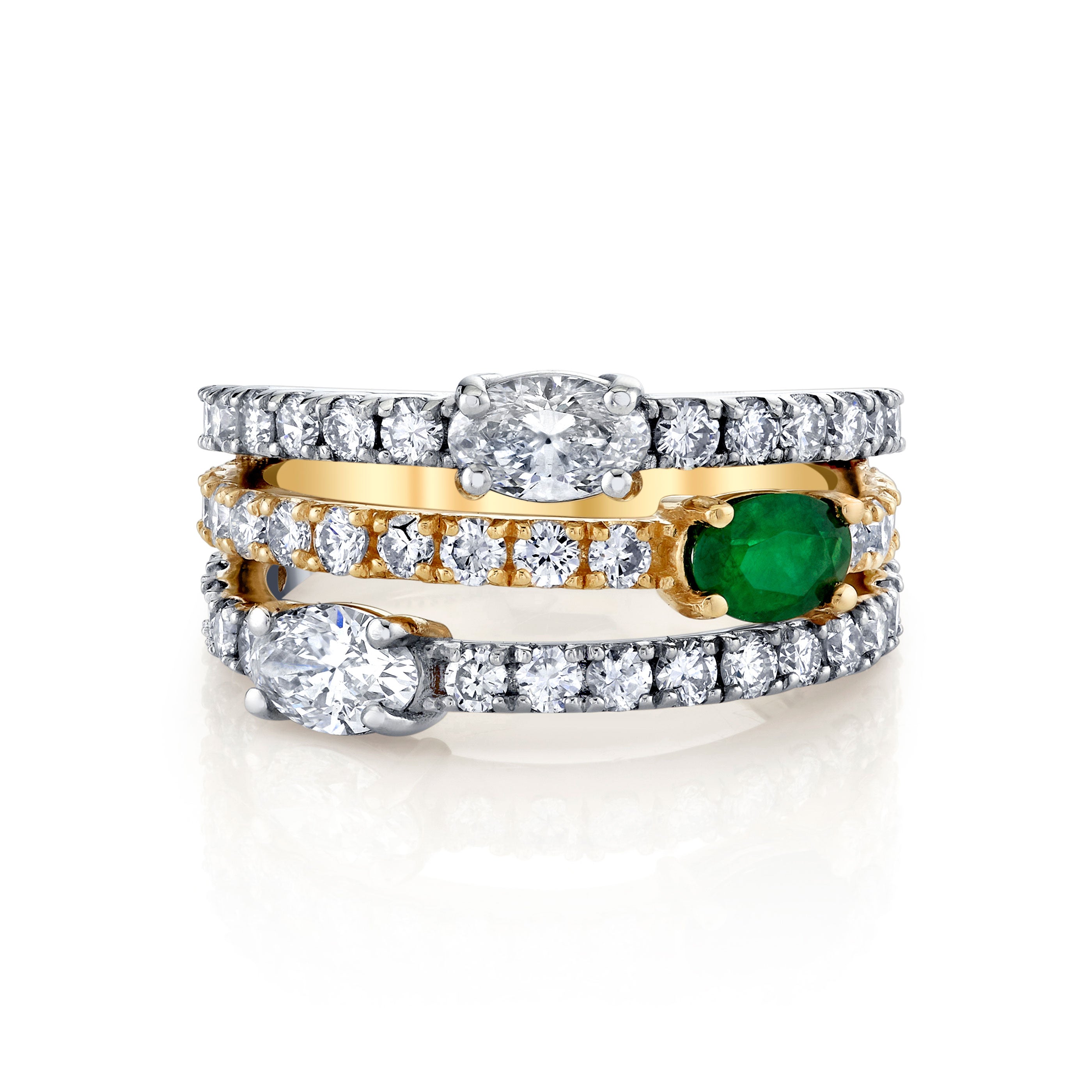 Layered Oval Emerald & Diamond Band