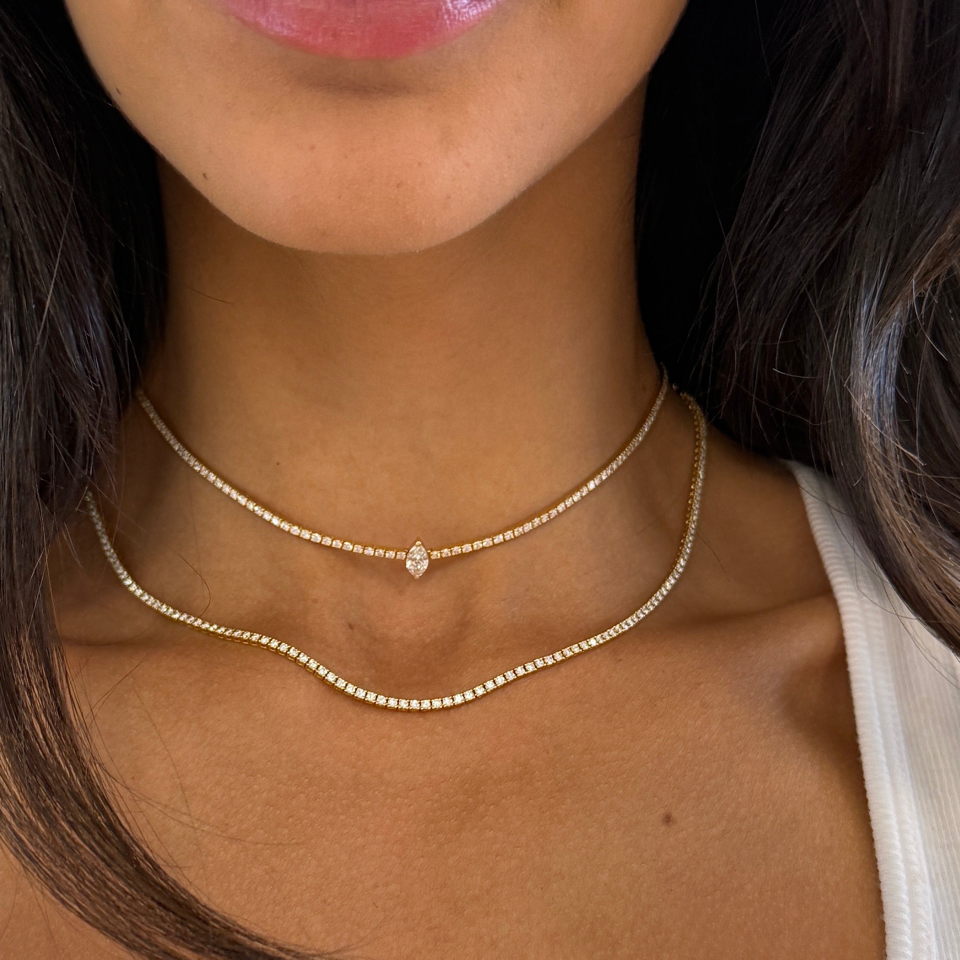 Layered Diamond Choker Necklaces