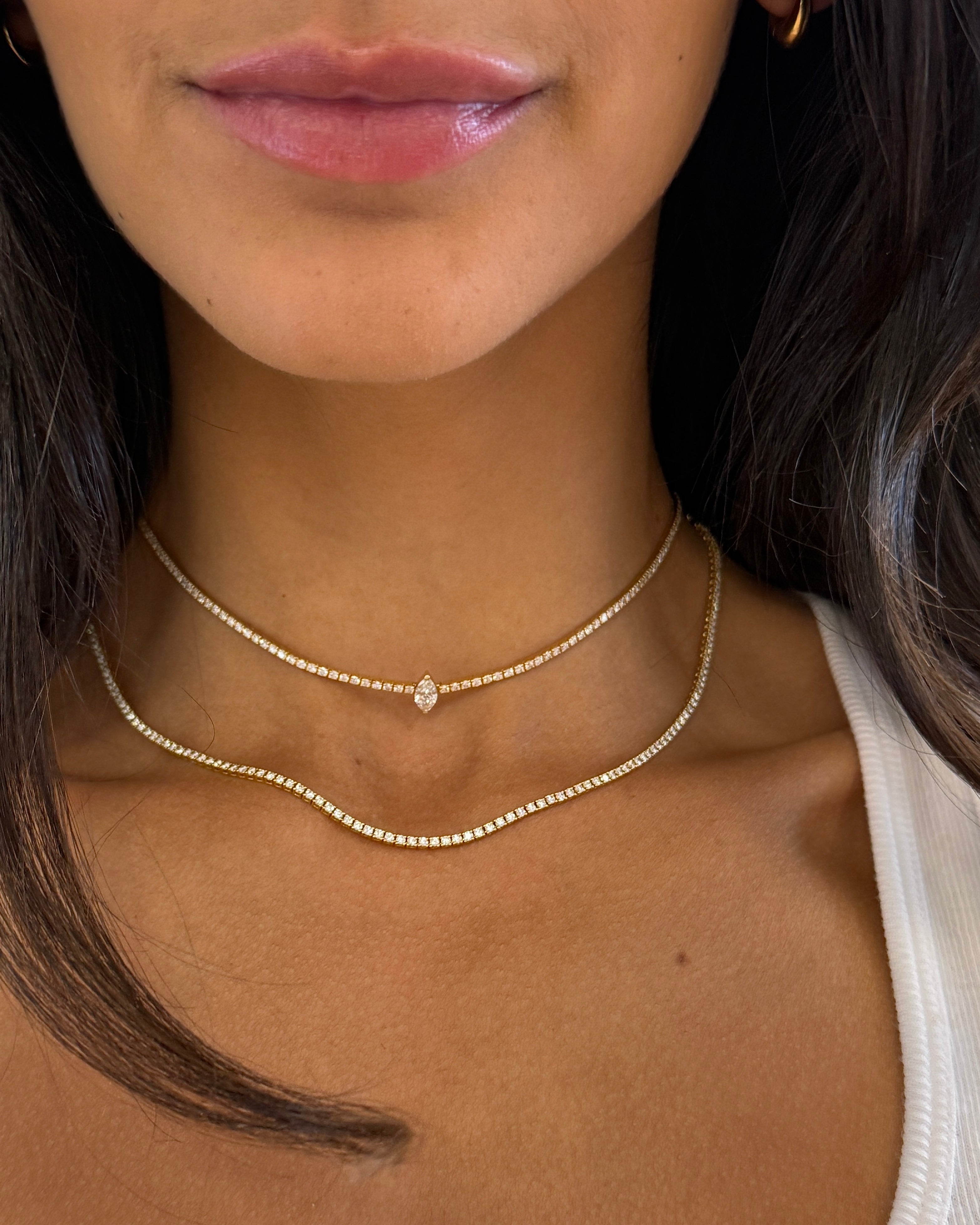 Layered Diamond Choker Necklaces