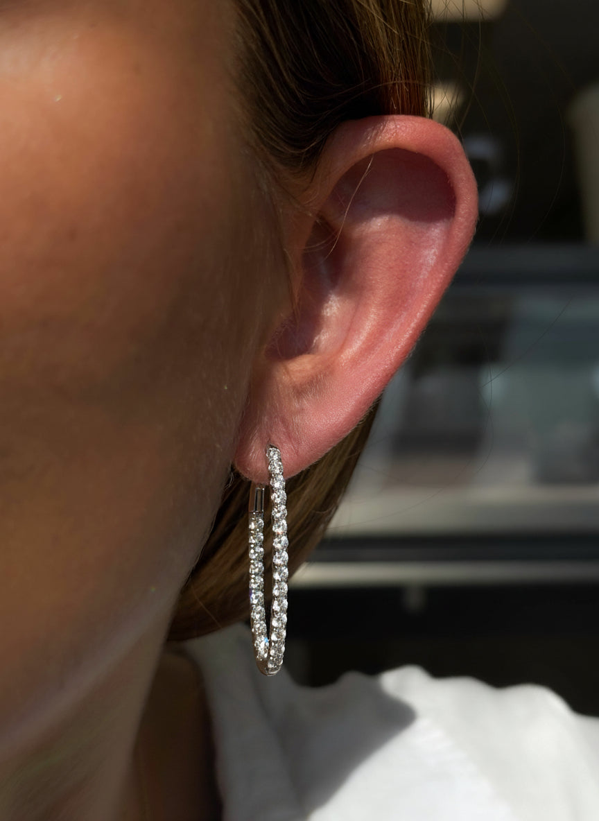 Long Slim Diamond Hoop Earrings