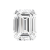 Emerald cut diamond, elongated with clear, step-cut facets, capturing light.