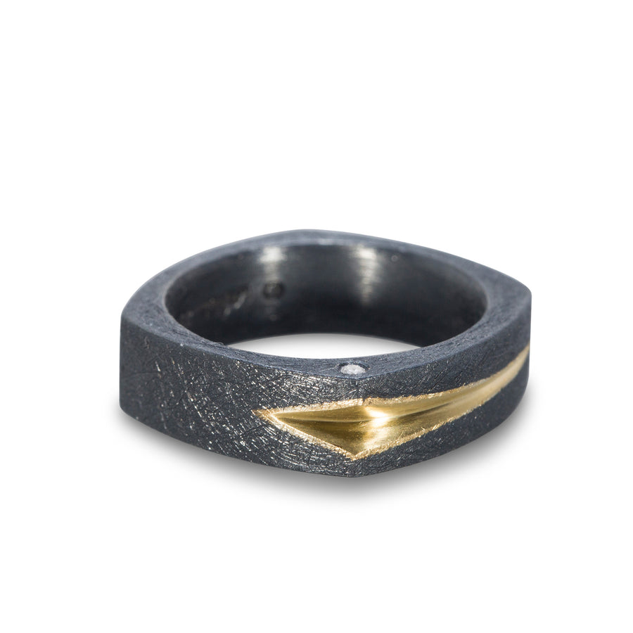 Textured mens silver and yellow gold ring