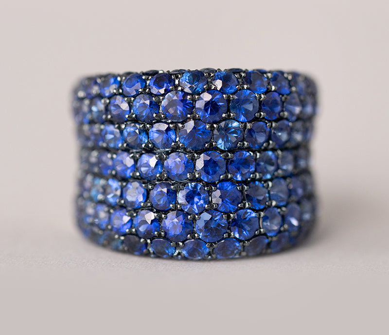 Wide Sapphire Pave Ring