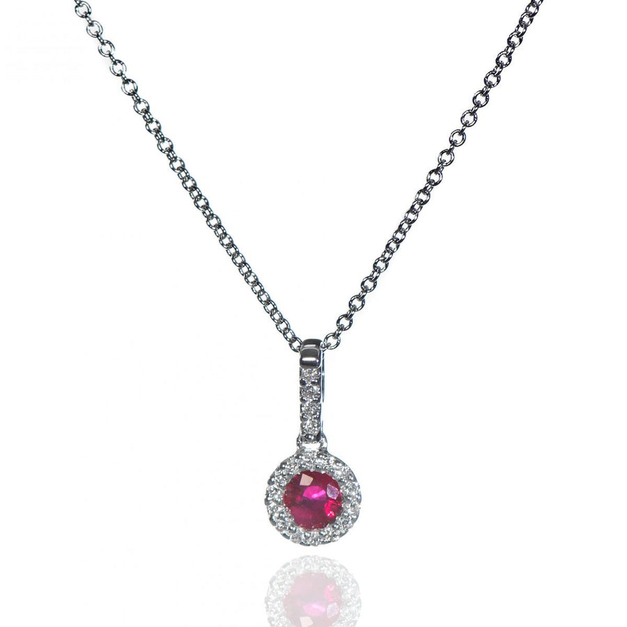 Ruby Diamond Halo Necklace