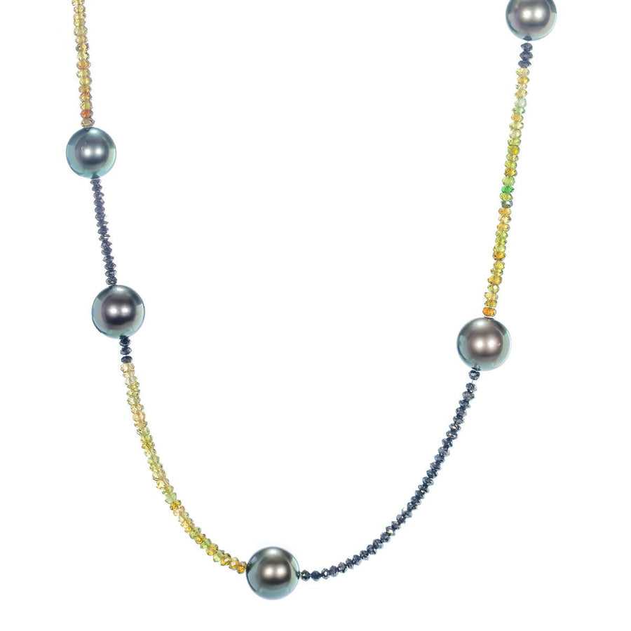 Tahitian Pearl, Black Diamond, and Green Tourmaline Necklace by Gellner