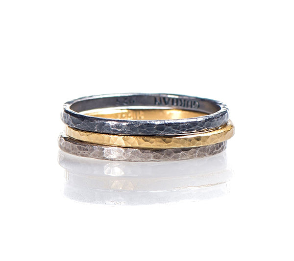 Hammered Tri-Color Stackable Rings