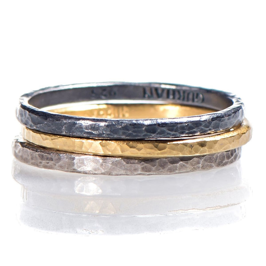 Hammered Finished Tri-Color Stackable Rings