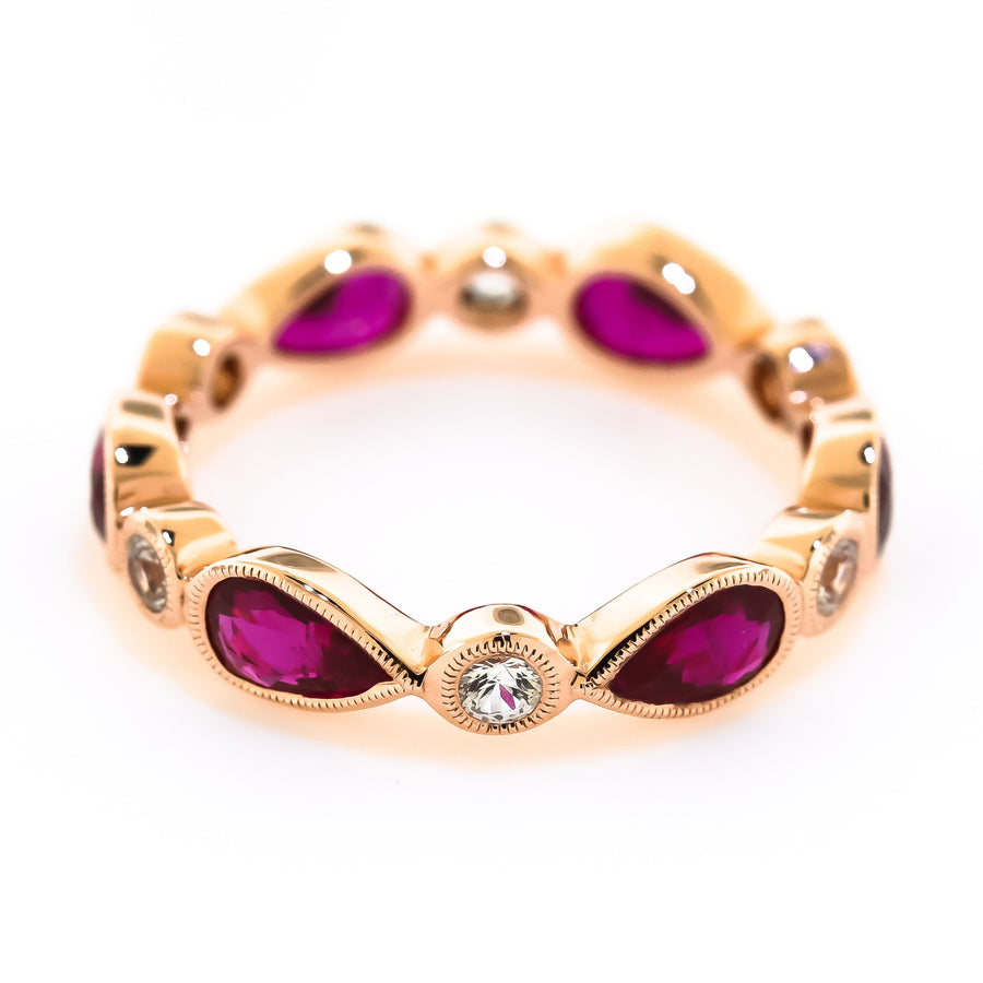 Rose Gold Ruby and Sapphire Band
