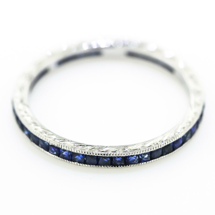 White Gold Engraved Sapphire Eternity Band