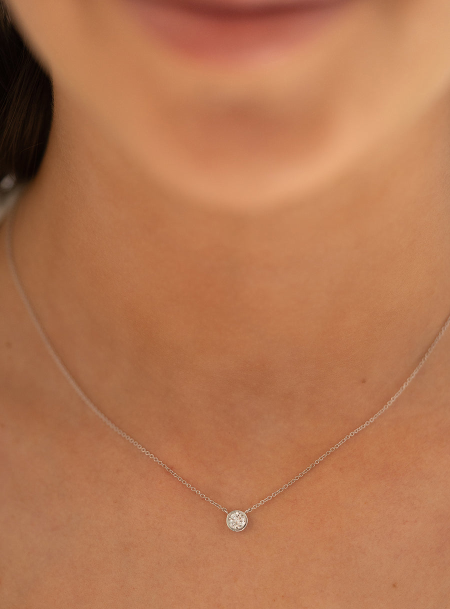 Rose Gold Bezel Set Single Diamond Necklace
