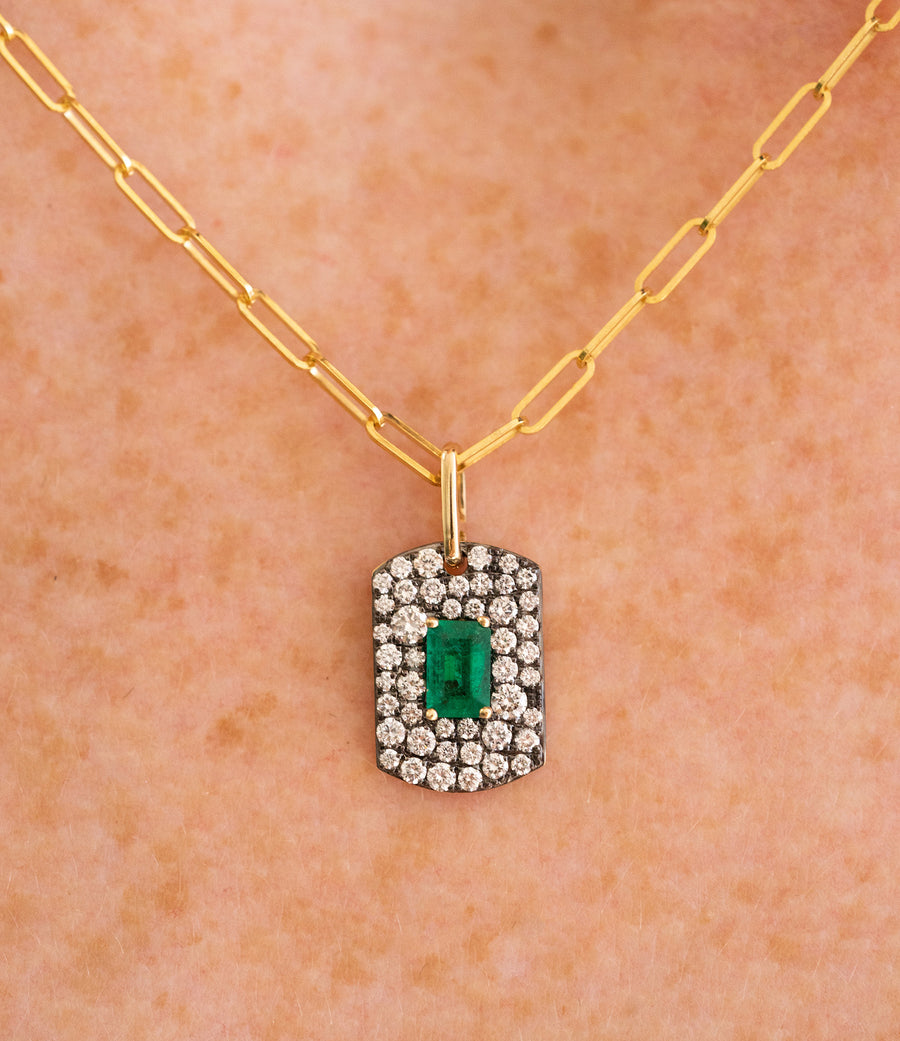 Pave Diamond & Emerald Necklace
