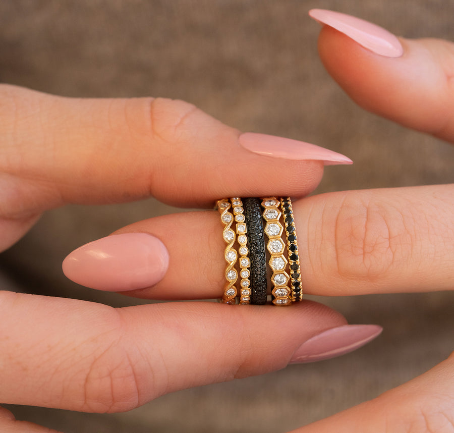 Stackable Rings with Black Diamonds