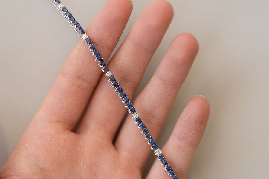 Blue Sapphire and Diamond Tennis Bracelet