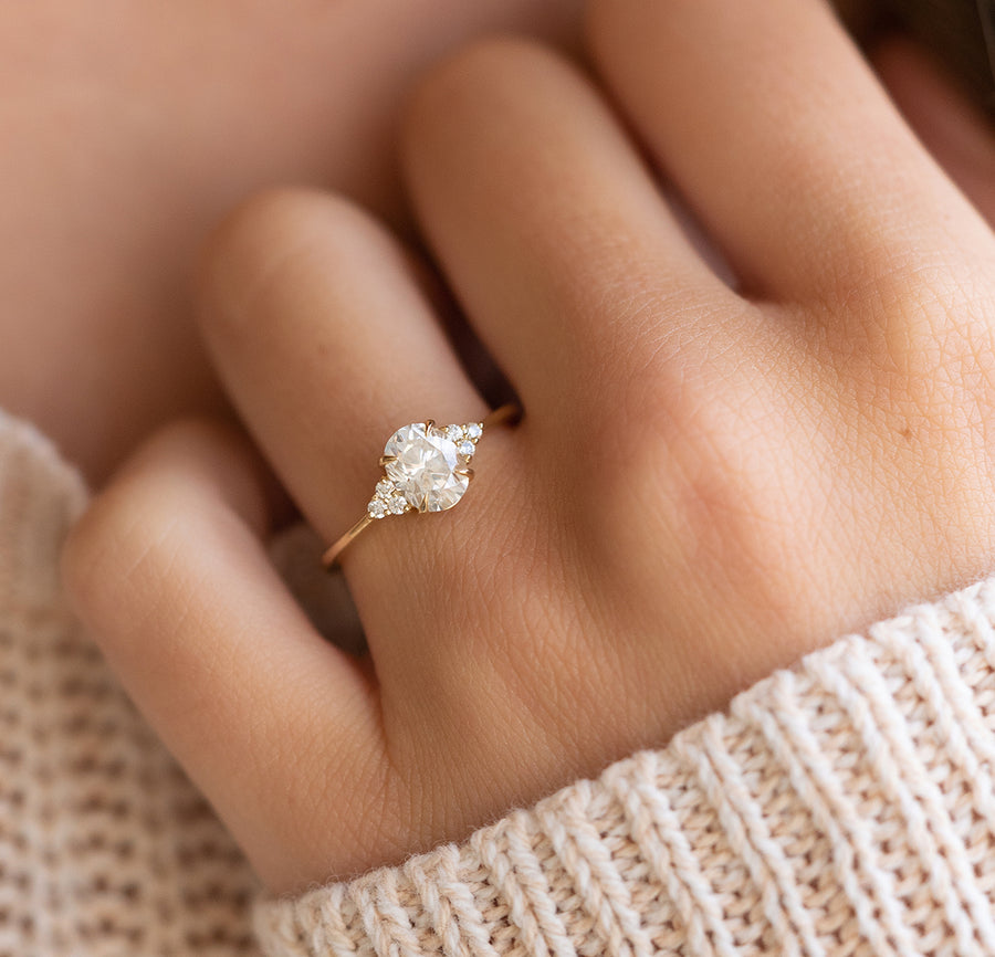 Magnolia – Rose Gold and White Gold Oval Scalloped Halo Engagement Ring -  Dianna Rae Jewelry