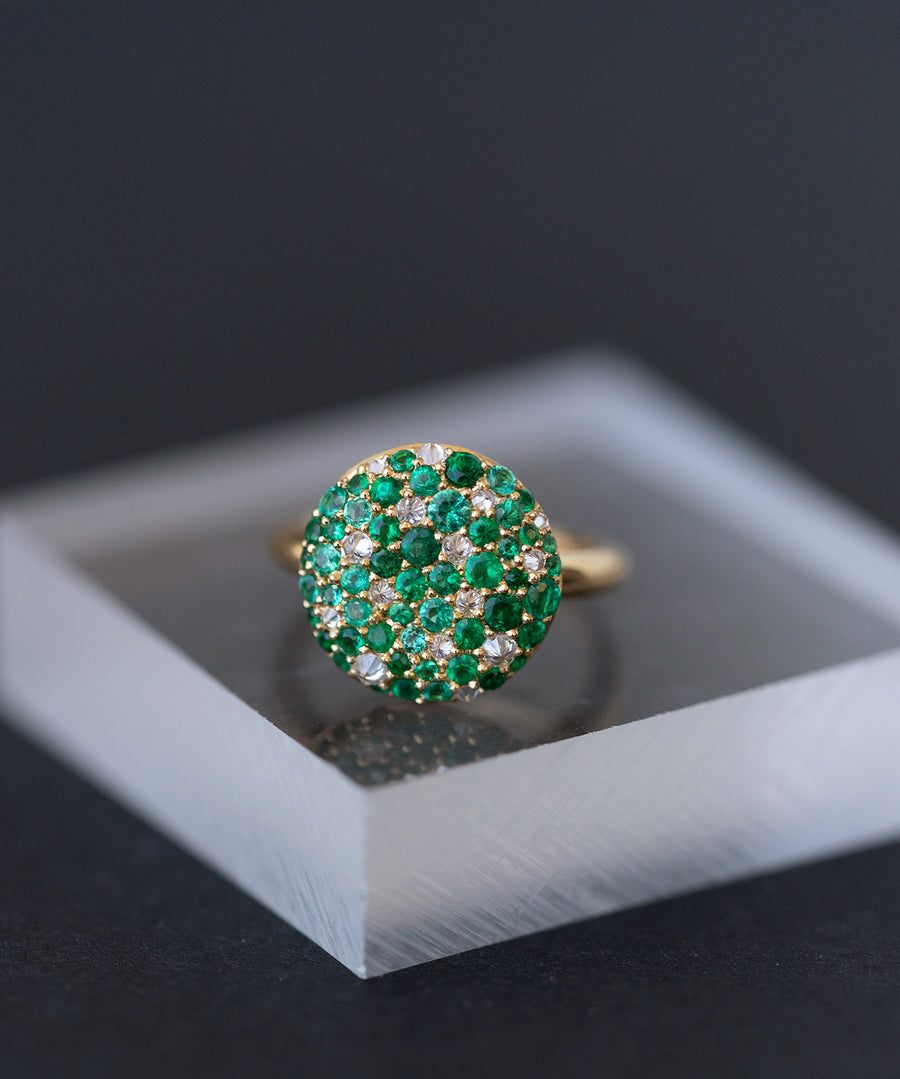 Popular Green Emerald and Diamond Ring