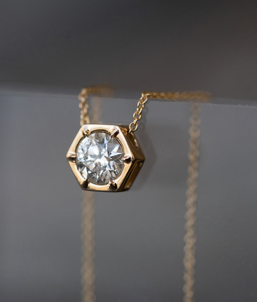 Yellow Gold Hexagon Diamond Necklace