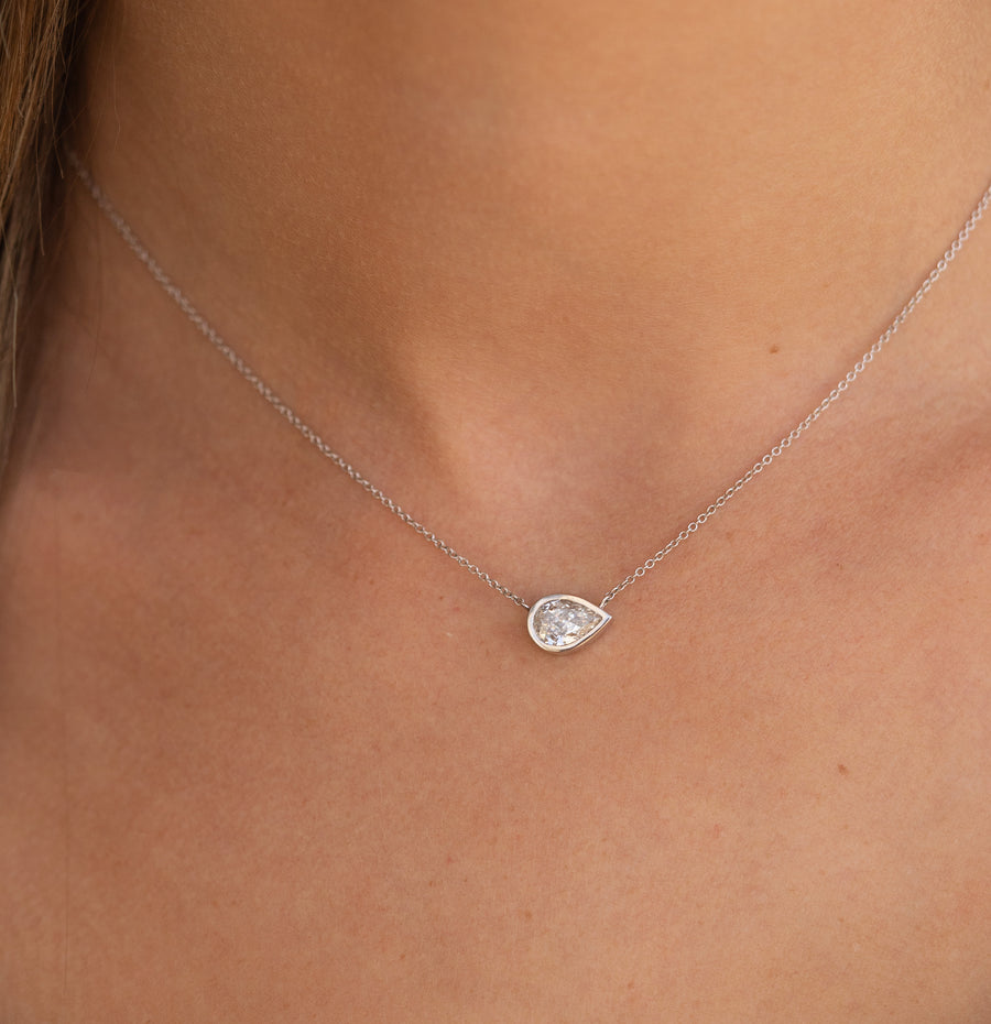 Bezel Set Pear Diamond Necklace