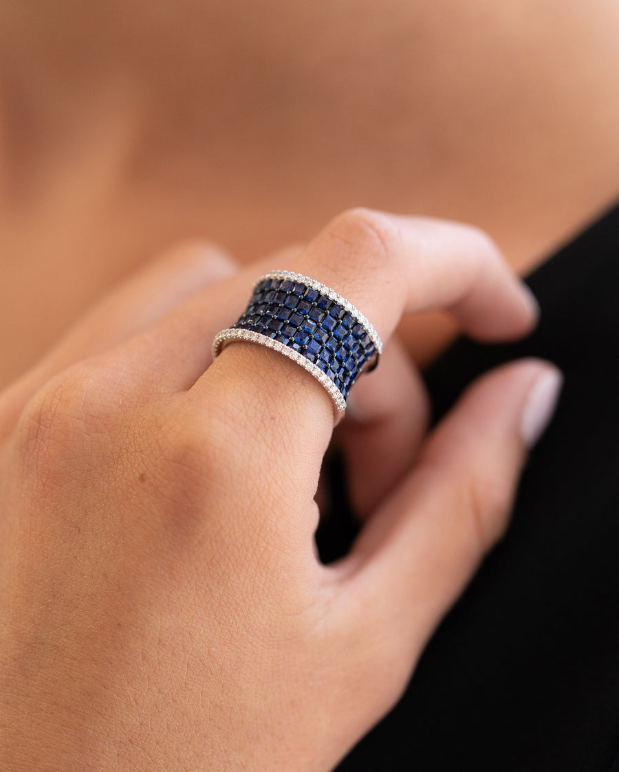 Wide Sapphire Diamond Ring