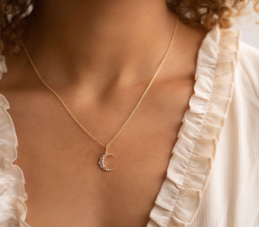 Crescent Moon Pendant Necklace with CZ – adorn512