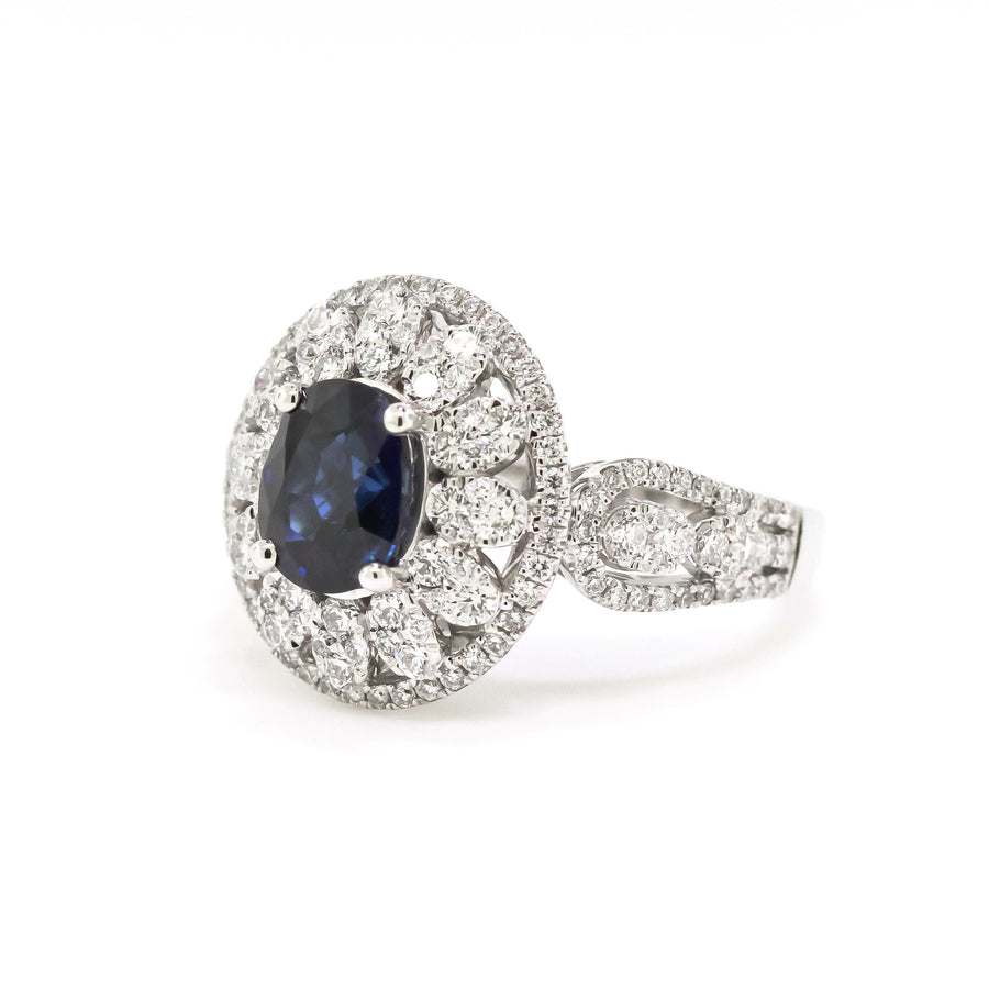 Blue Oval Sapphire and Diamond Ring 