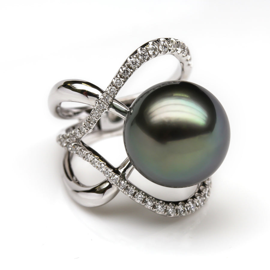 Solid 18K Gold 11.5mm Tahitian Pearl .54 CTW Diamond Scrolled Filigree –  Olde Towne Jewelers