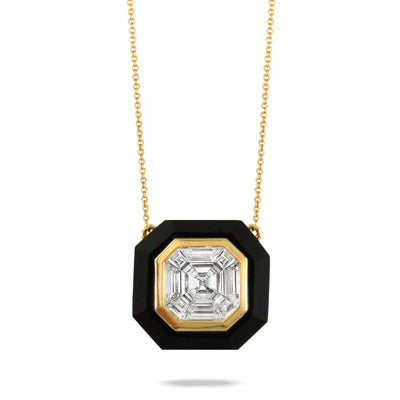 Black Onyx and Gold Diamond Necklace