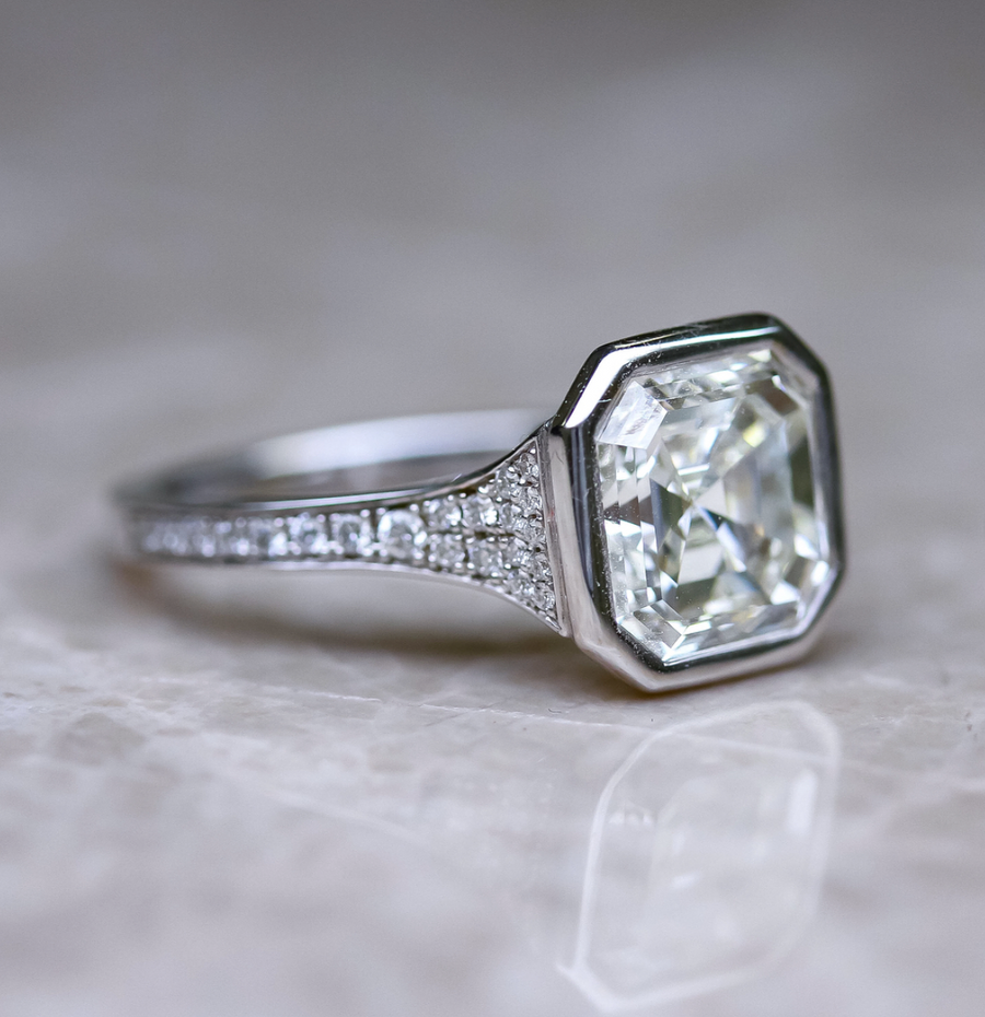 2.03 carat asscher cut diamond engagement ring.