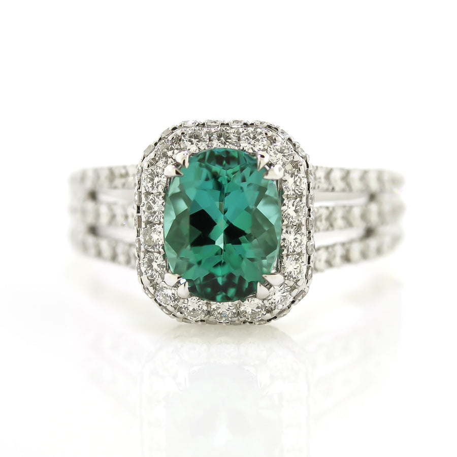 Green Tourmaline Diamond Engagement Ring