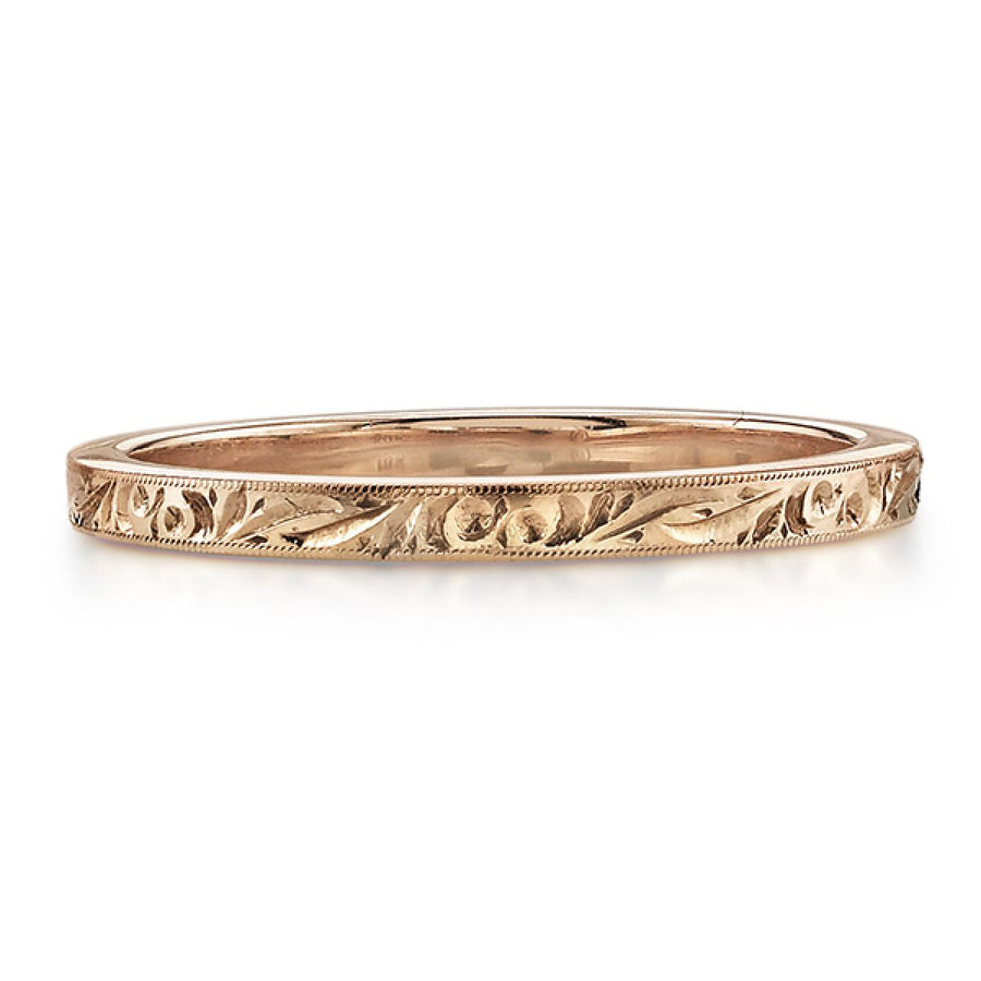 Hand-Carved Rose Gold Wedding Band by Single Stone